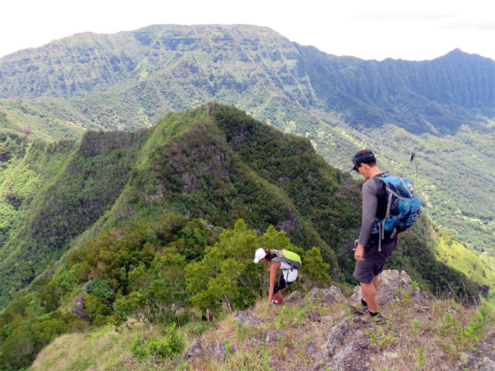 Cresting the top of Kamaileunu Ridge
